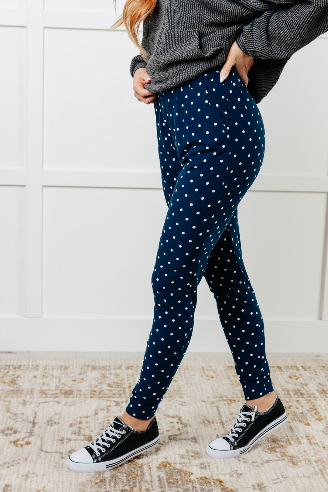 Blue and White Polka Dot Pajama Joggers - Inspired Eye Boutique