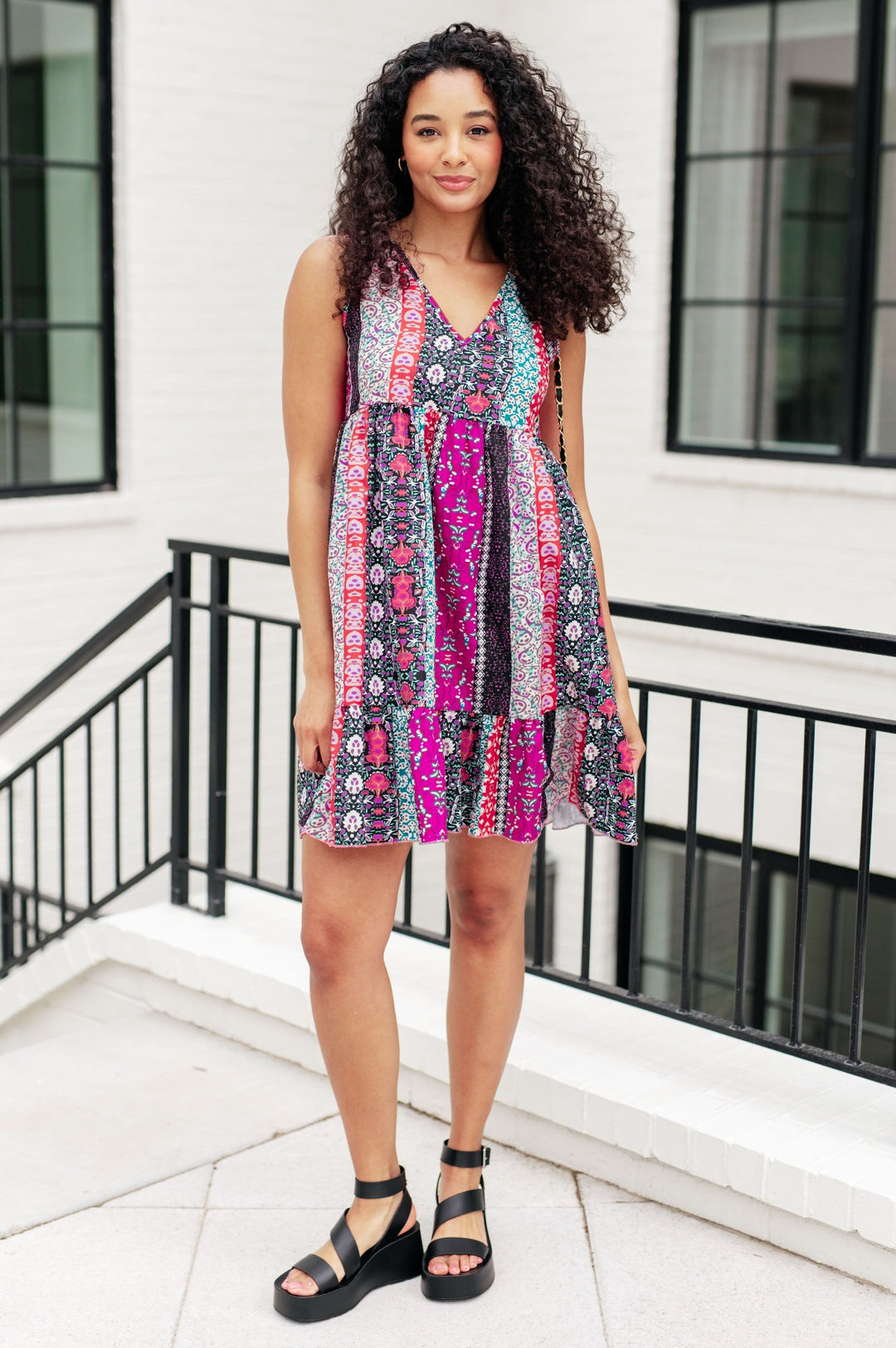 Boho Mixed Print Sleeveless Mini Dress - Inspired Eye Boutique