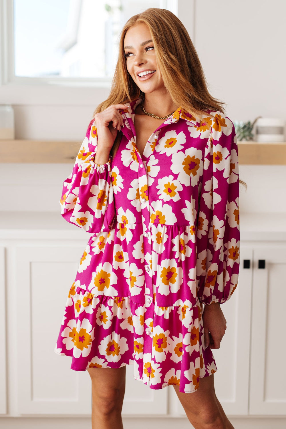 Bold Floral Shirt Dress - 70s inspired - Inspired Eye Boutique