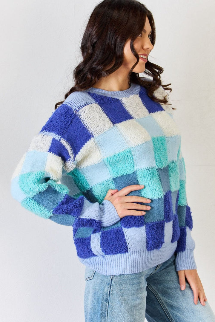 Blue Checkered Sweater - Inspired Eye Boutique