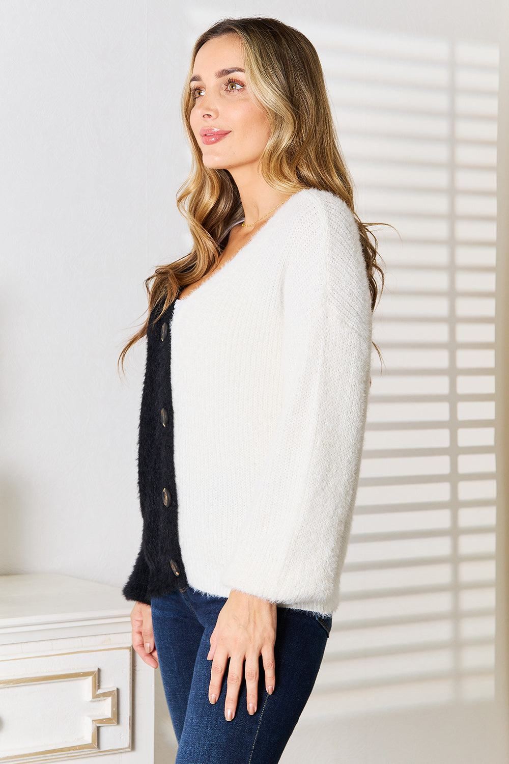 Black and White Color Block Cardigan - Inspired Eye Boutique