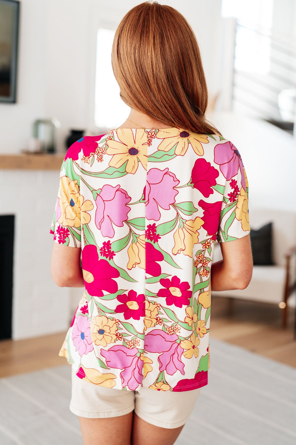 Bright Floral Print Short Sleeve Top - Inspired Eye Boutique