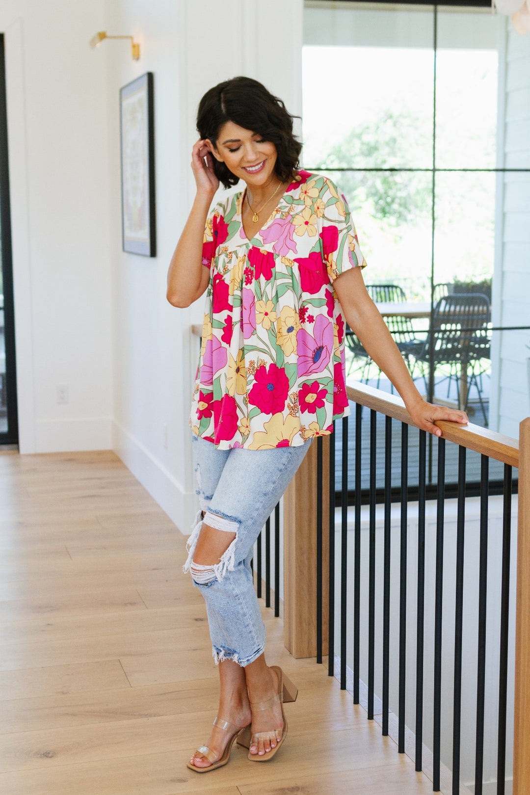 Bright Floral Print Short Sleeve Top - Inspired Eye Boutique