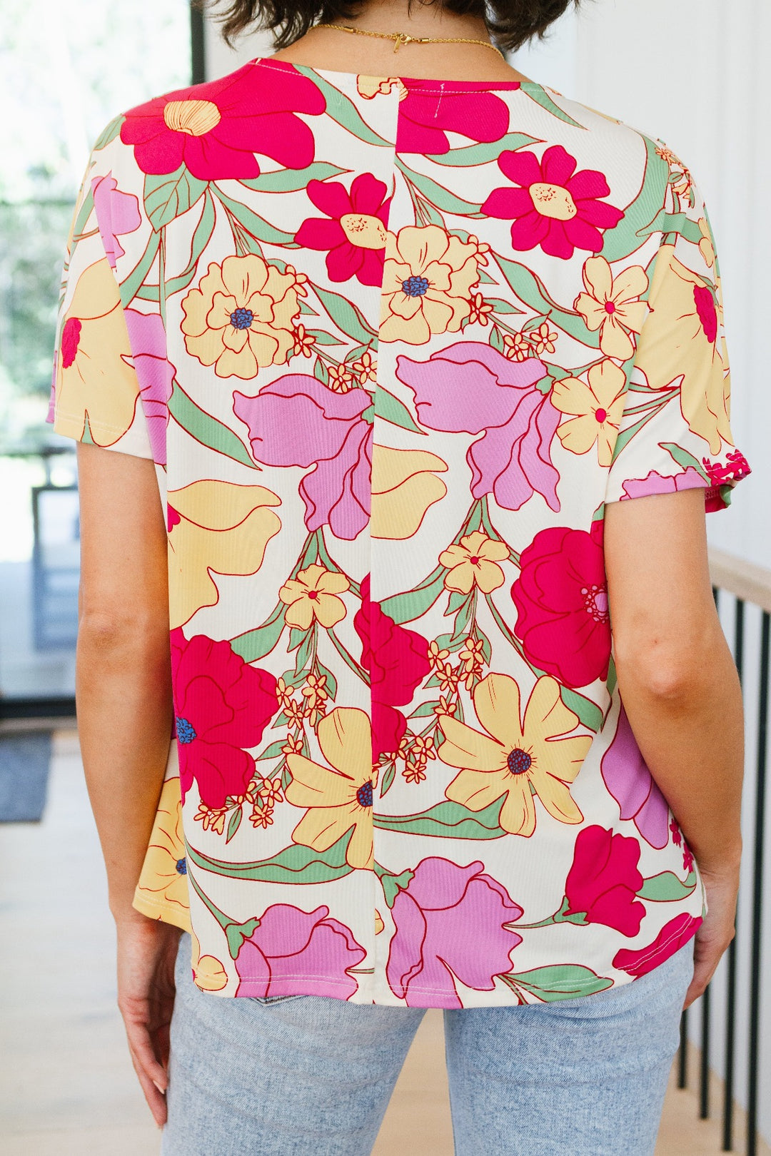 Bright Floral Print Short Sleeve Top - Inspired Eye Boutique