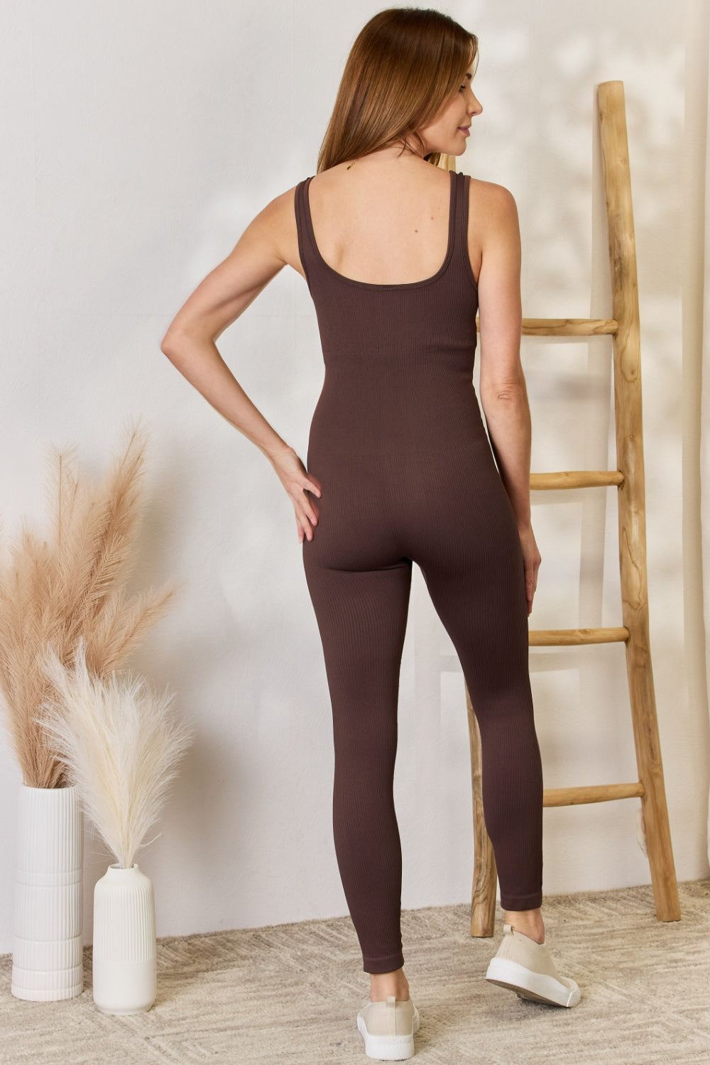Brown Active Jumpsuit - Seamless - Ribbed Fabric - Inspired Eye Boutique