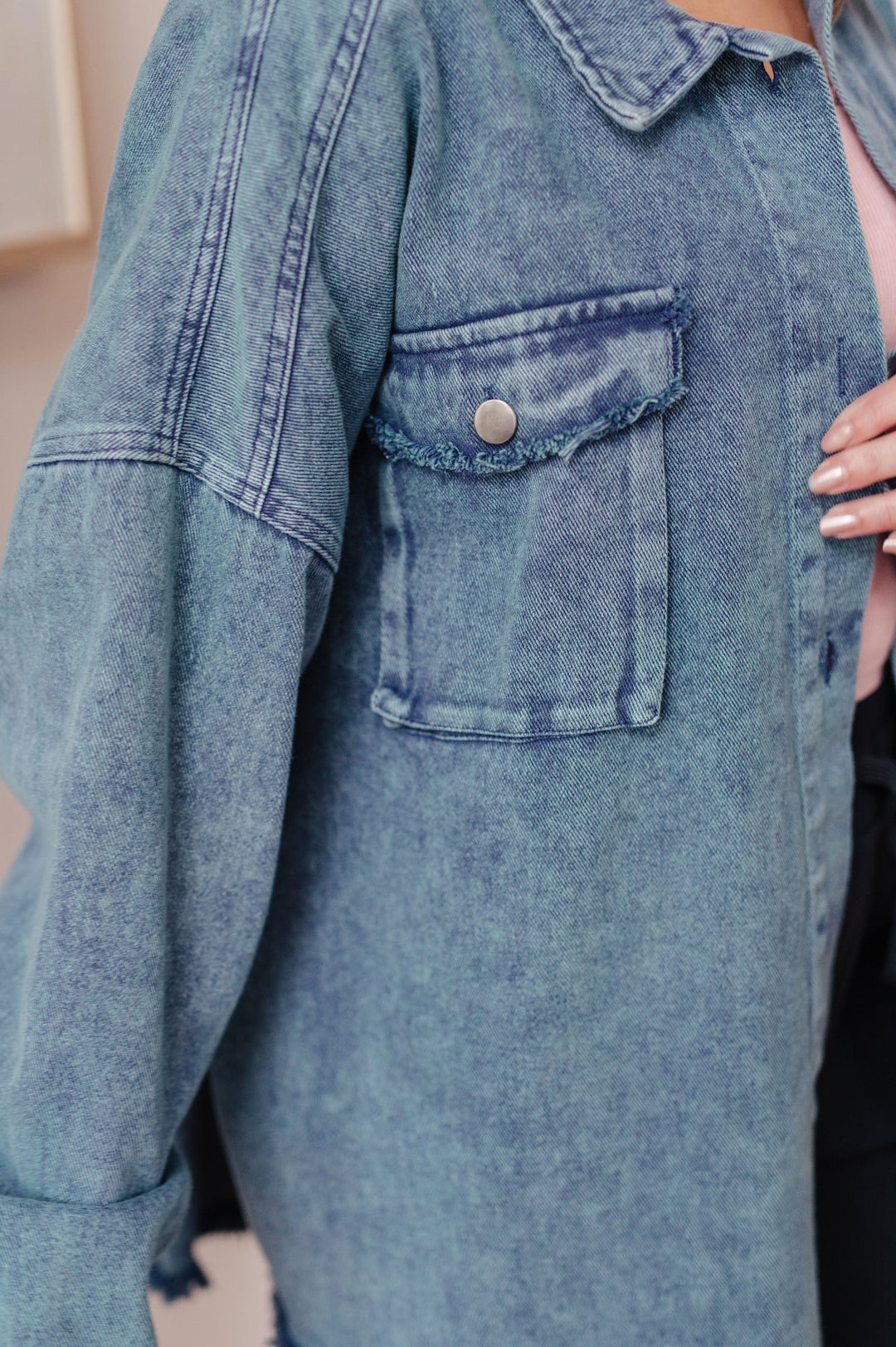 Button Front Mineral Wash Denim Jacket - Inspired Eye Boutique