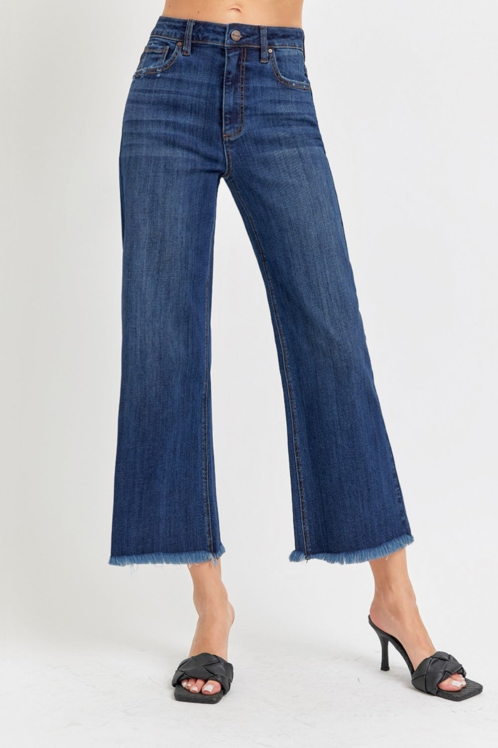 RISEN Wide Leg Cropped Dark Wash Jeans - High Waist - Inspired Eye Boutique