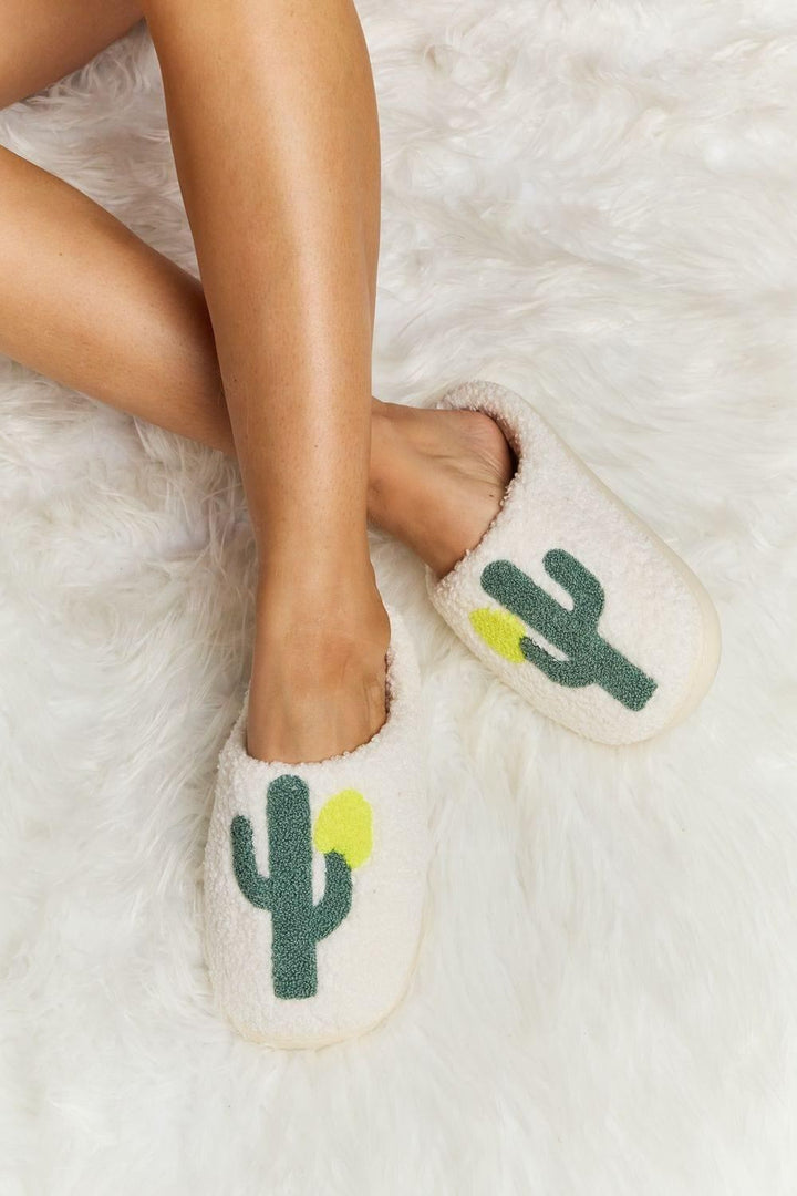 Cactus Plush Faux Fur Slide Slippers - Inspired Eye Boutique