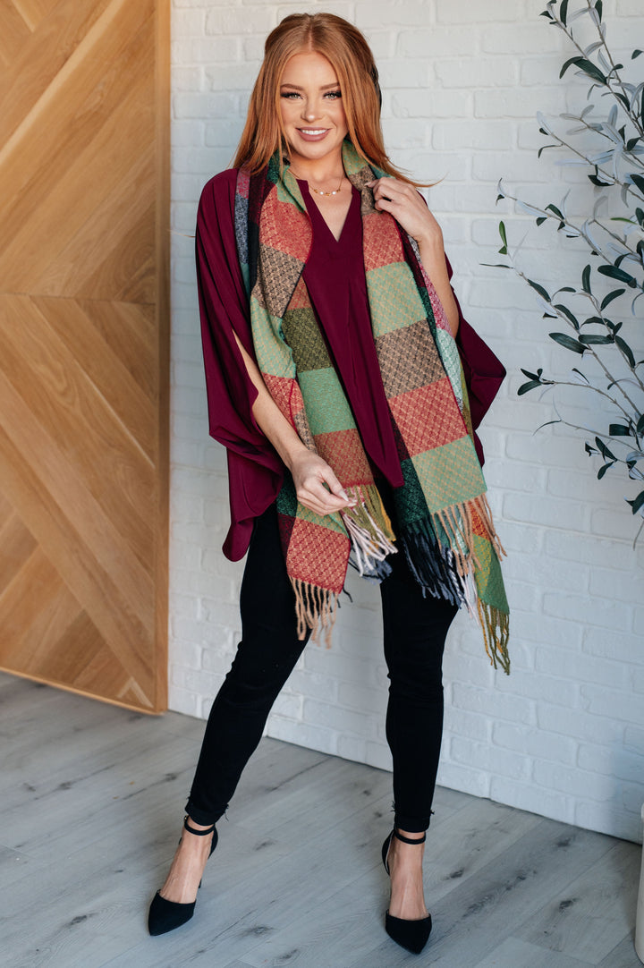 Checkered Fringe Scarf - Berry - Inspired Eye Boutique