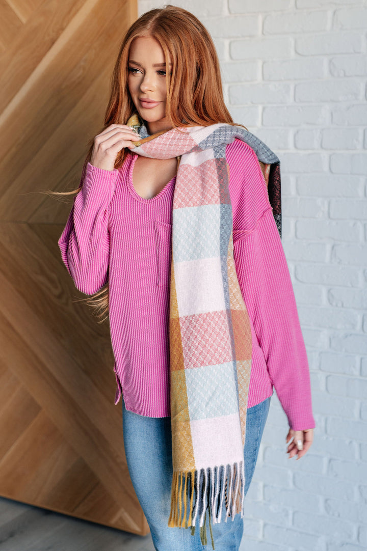 Checkered Fringe Scarf - Pink - Inspired Eye Boutique