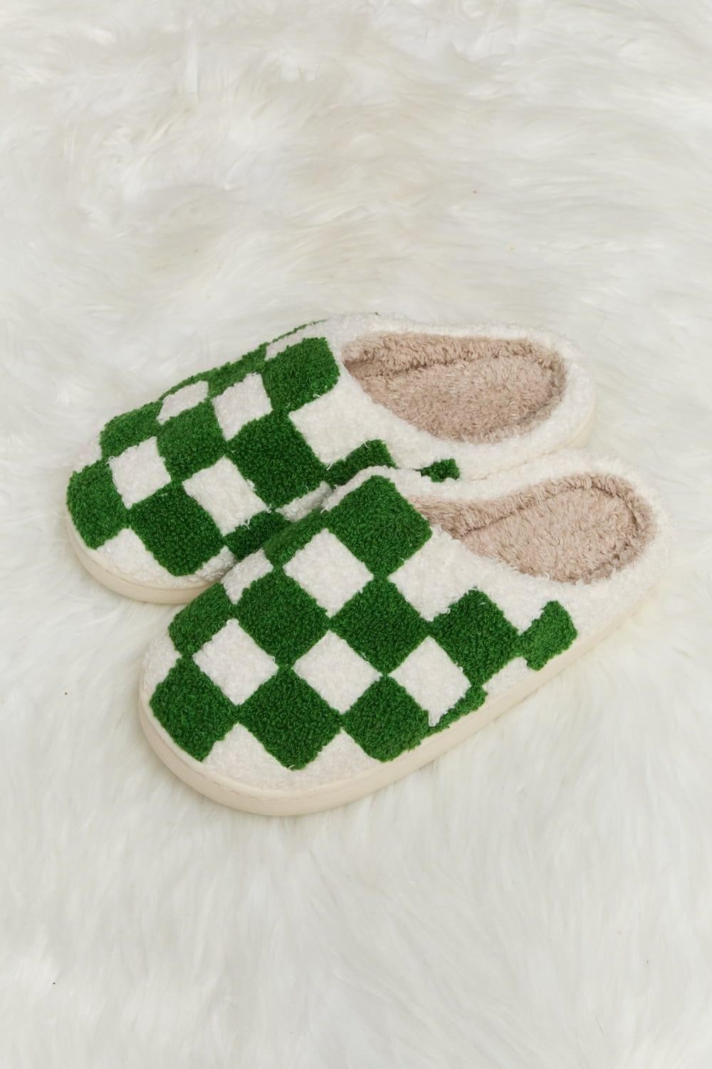 Checkered Print Plush Slide Slippers - Inspired Eye Boutique