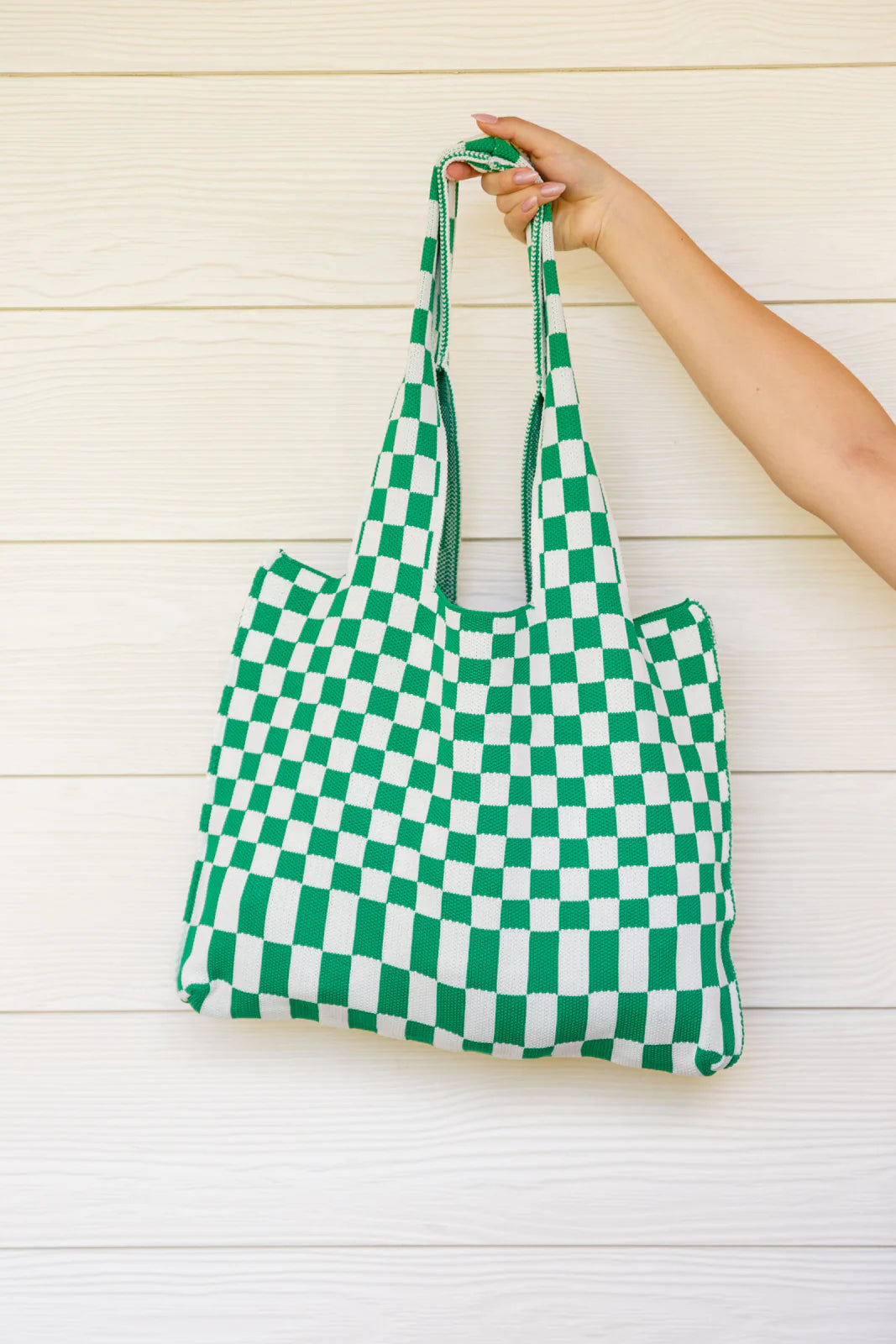 Checkered Tote Bag - Green + White - Inspired Eye Boutique