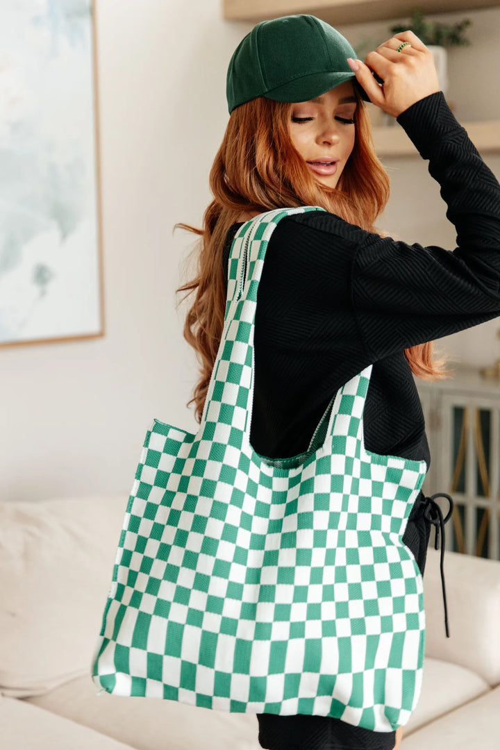 Checkered Tote Bag - Green + White - Inspired Eye Boutique