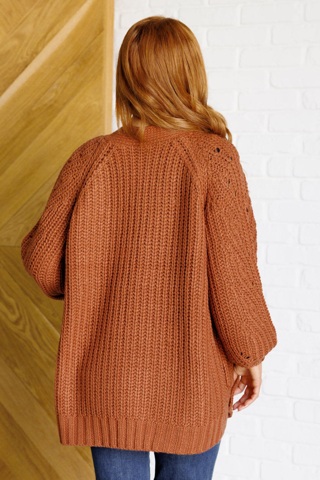 Chestnut Long Sleeve Open Knit Cardigan Sweater - Inspired Eye Boutique