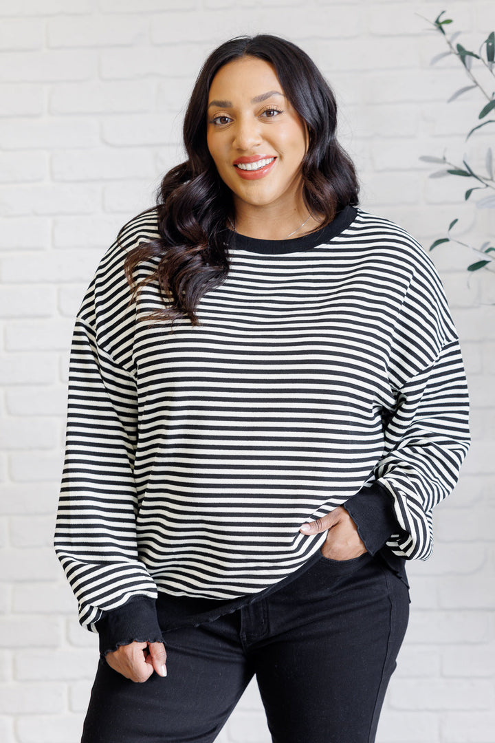 Contrast Trim Long Sleeve Striped Top - Black - Inspired Eye Boutique