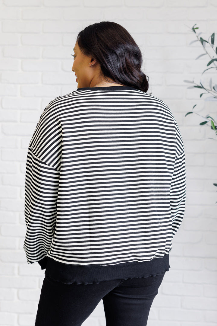 Contrast Trim Long Sleeve Striped Top - Black - Inspired Eye Boutique