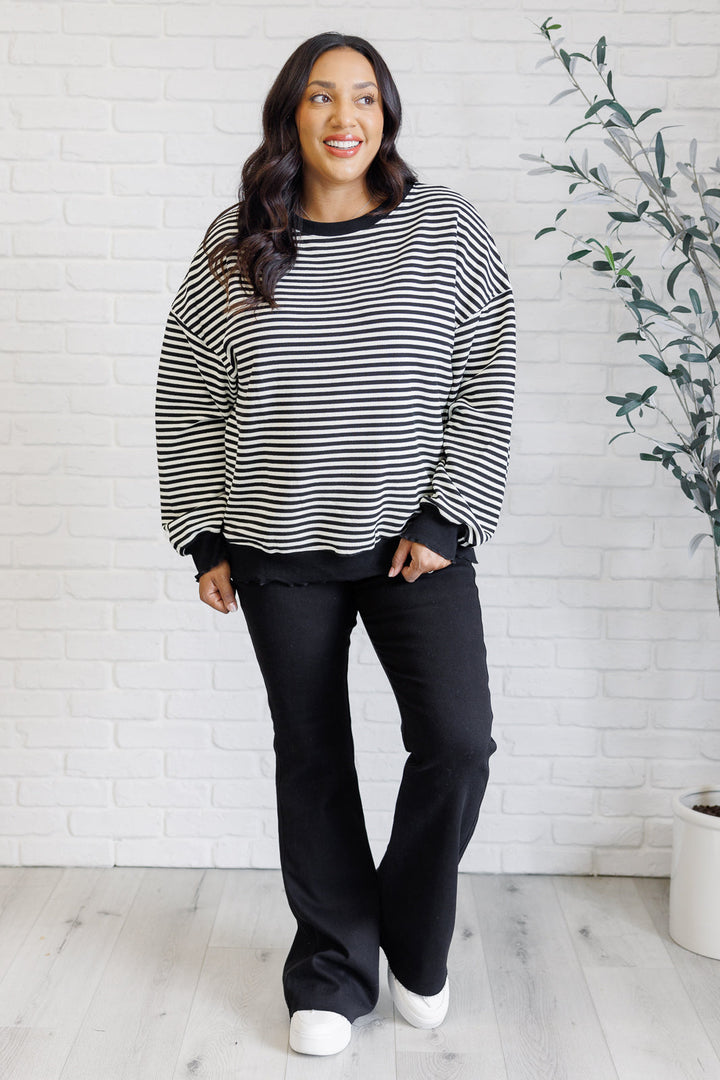 Contrast Trim Long Sleeve Striped Top - Black - Inspired Eye Boutique