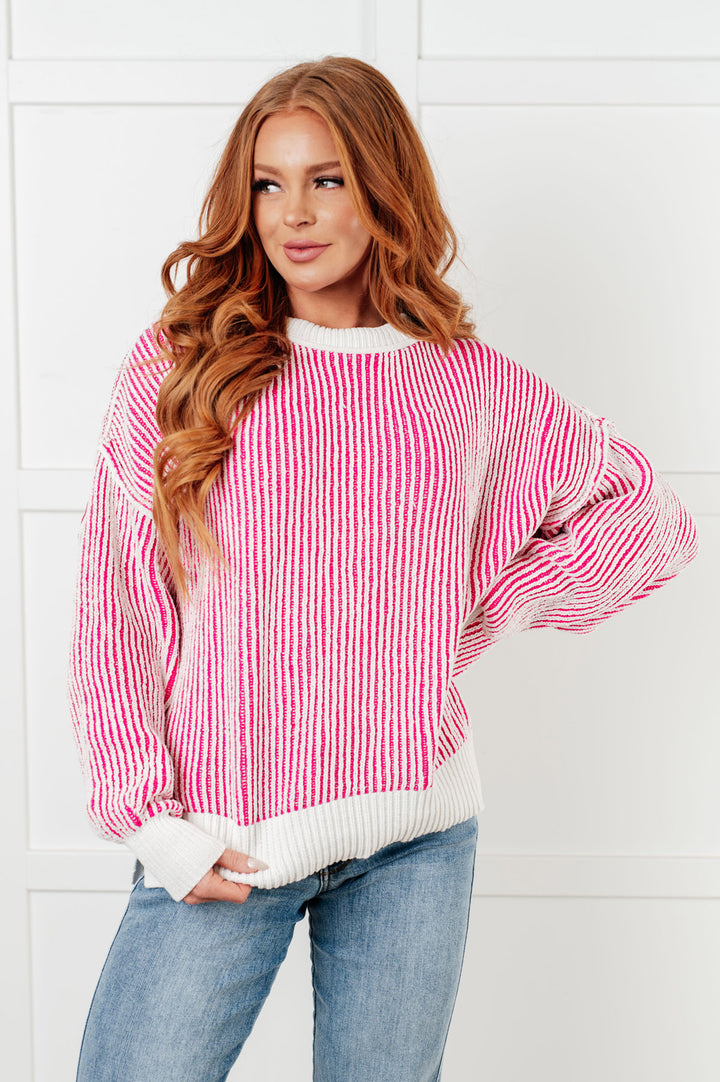 Contrast Trim Pullover Sweater - Pink - Inspired Eye Boutique