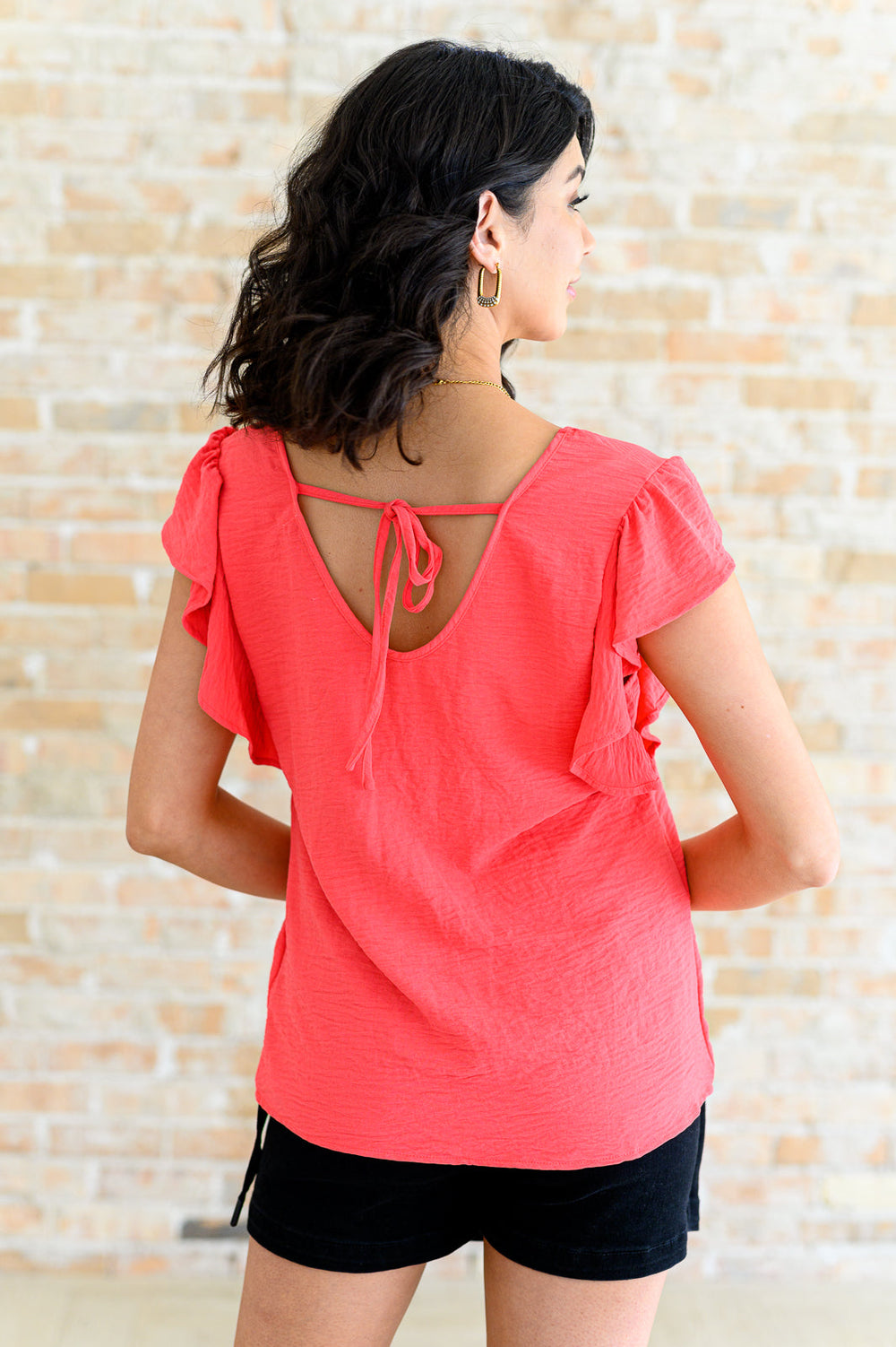 Coral Ruffle Sleeve Blouse Top - Inspired Eye Boutique