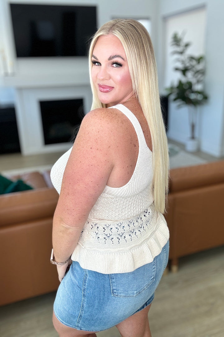 Cream Open-Knit Sleeveless Sweater Tank Top - Inspired Eye Boutique