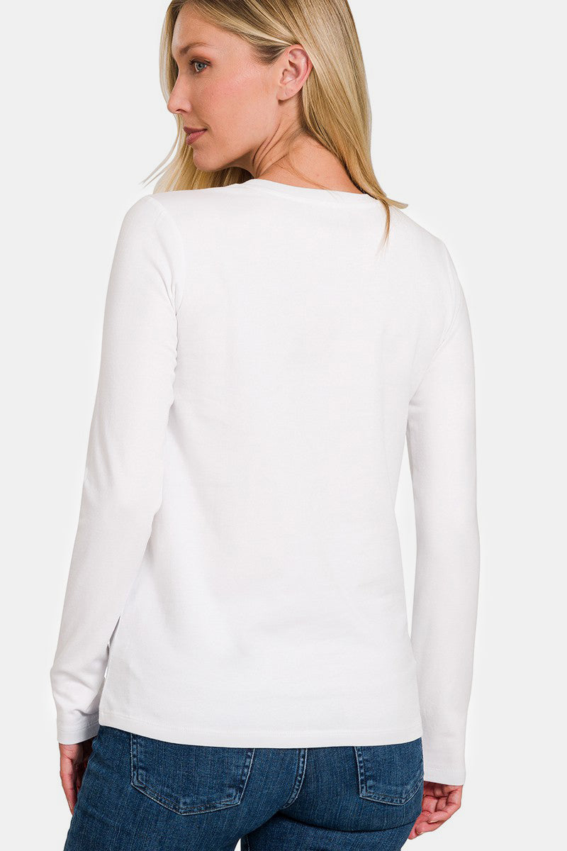 Zenana - Crew Neck Long Sleeve Tee - White