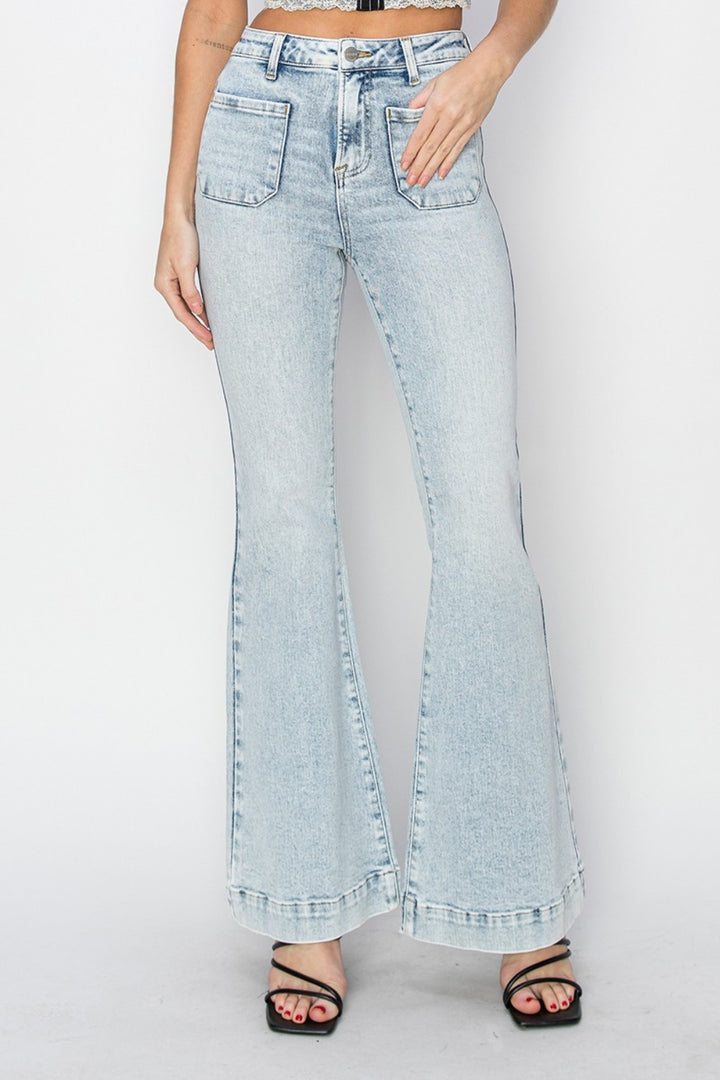 RISEN - High Rise Bell Bottom Acid Wash Jeans - Inspired Eye Boutique