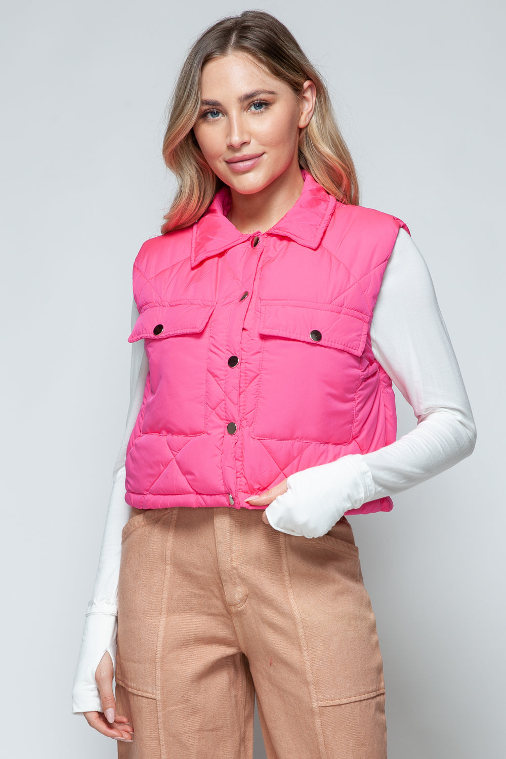 Womens Cropped Puffer Vest - Hot Pink - Inspired Eye Boutique