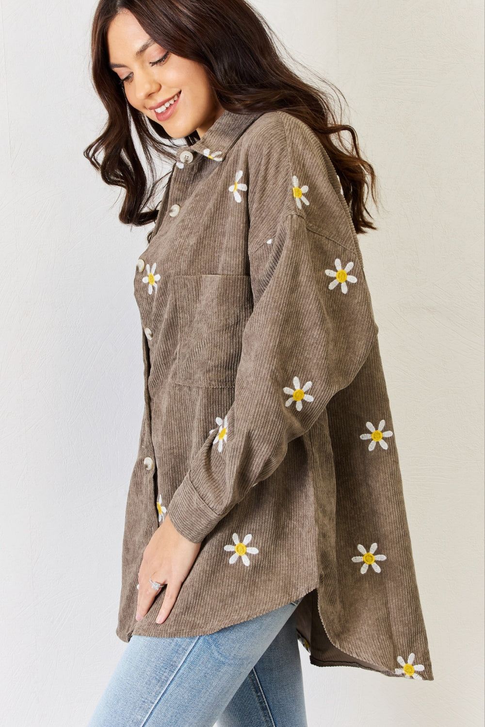 Flower Corduroy Button-up Shirt - Inspired Eye Boutique