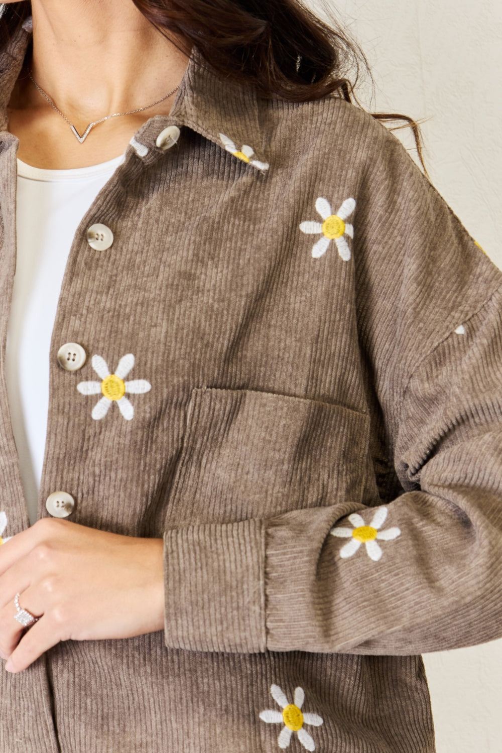 Flower Corduroy Button-up Shirt - Inspired Eye Boutique