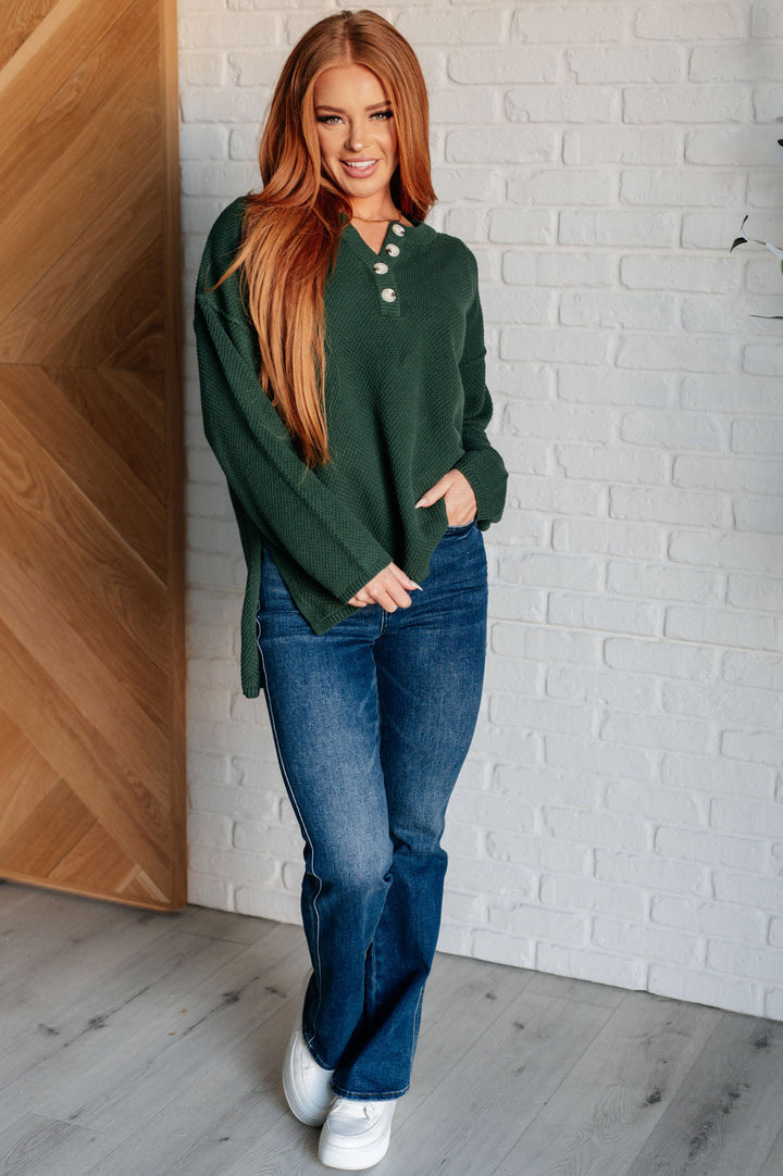 Dark Green Long Sleeve Henley Sweater - Inspired Eye Boutique