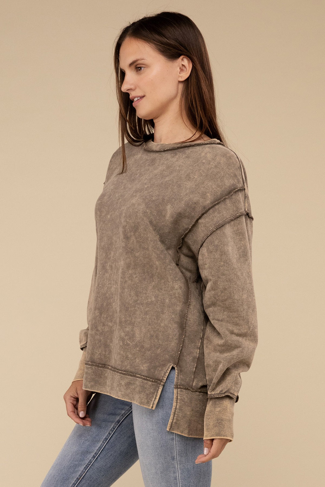 Zenana Acid Wash French Terry Sweatshirt - Inspired Eye Boutique