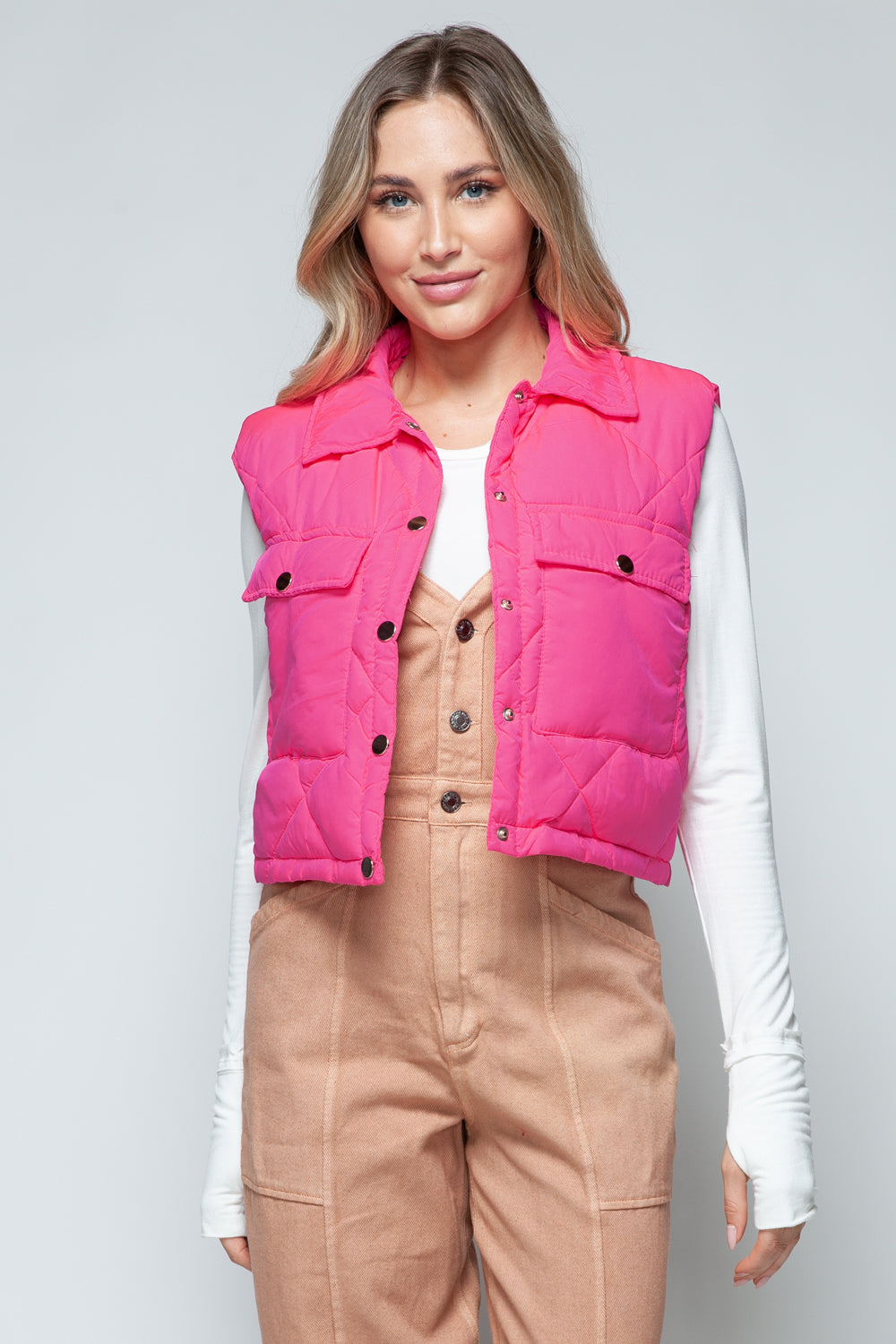 Womens Cropped Puffer Vest - Hot Pink - Inspired Eye Boutique