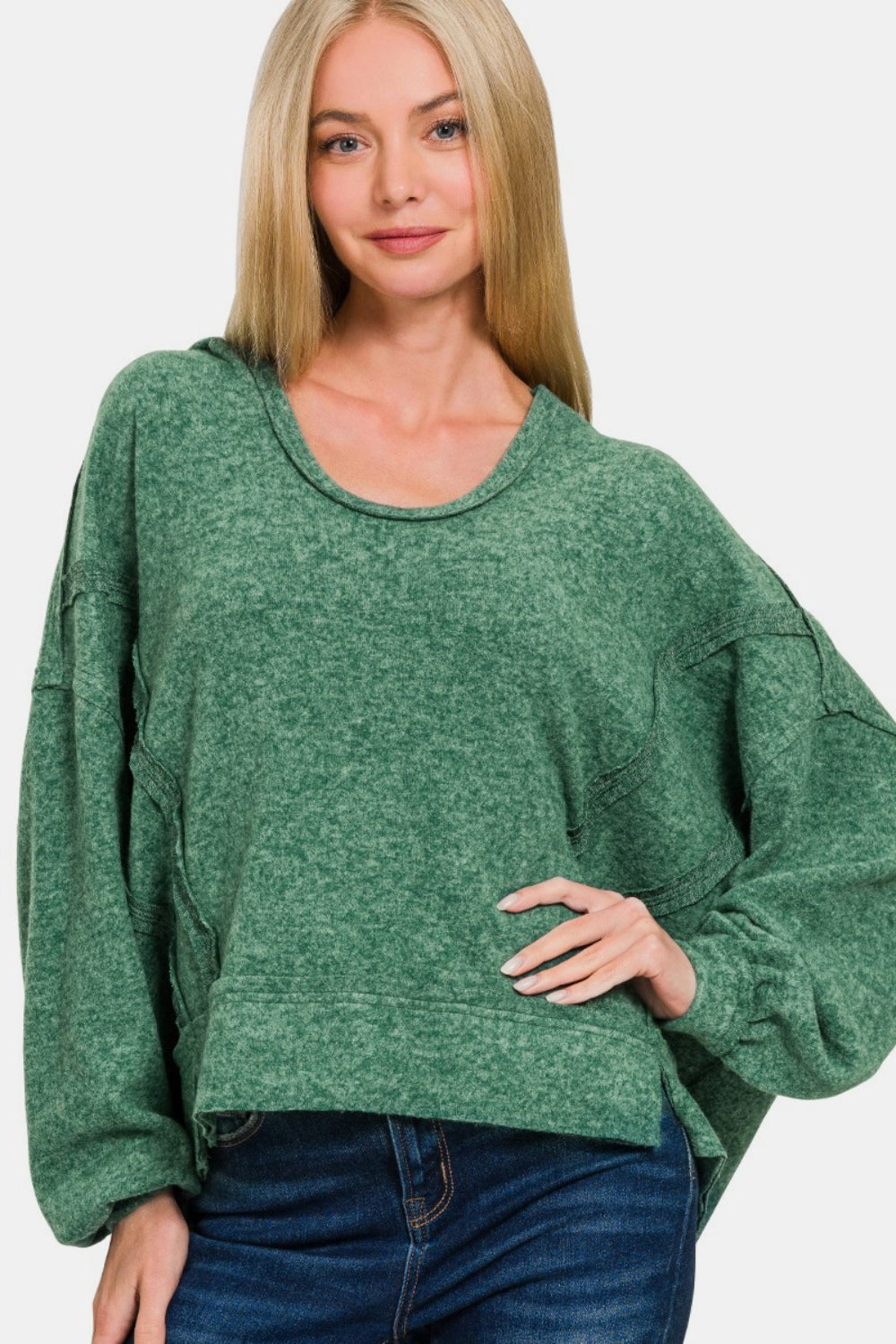 Zenana - Oversized Brushed Hacci Hoodie - Dk Green