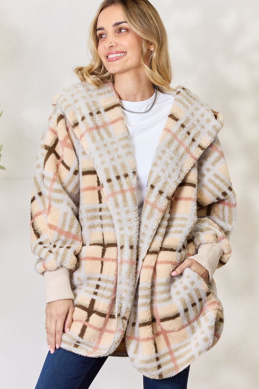 Faux Fur Hooded Jacket - Checked - Inspired Eye Boutique
