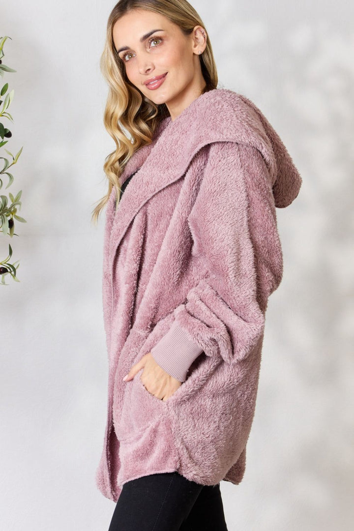 Faux Fur Hooded Jacket - Dusty Lilac - Inspired Eye Boutique