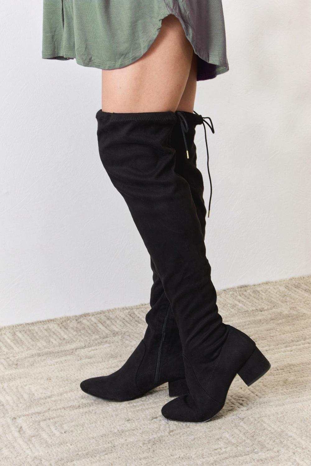 Black Faux Suede Over The Knee Boots - Inspired Eye Boutique