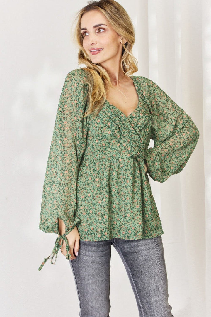 Floral Peplum Blouse - Green - Inspired Eye Boutique