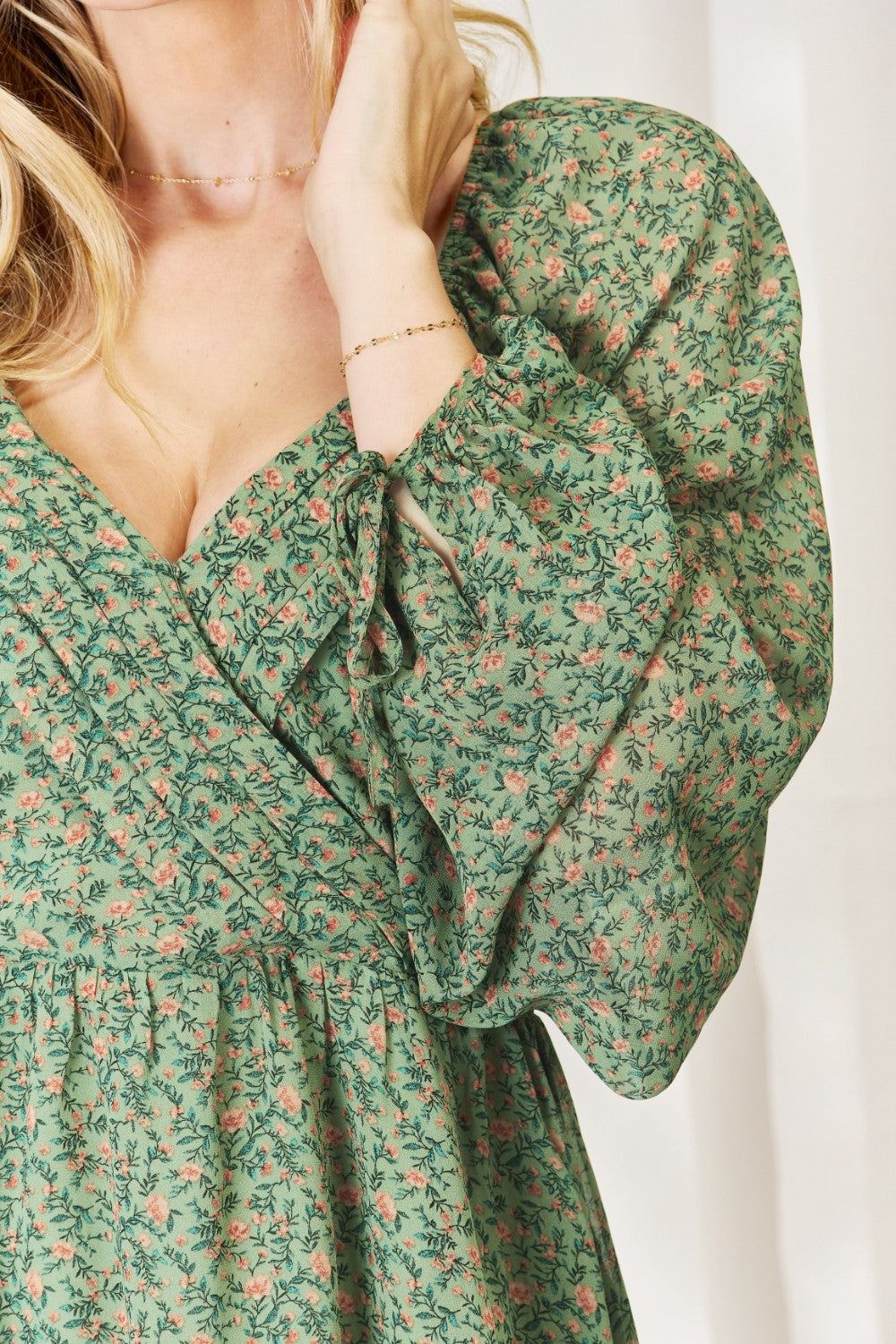 Floral Peplum Blouse - Green - Inspired Eye Boutique