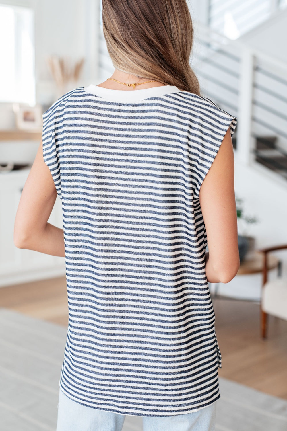 French Terry Striped Sleeveless Top - Inspired Eye Boutique