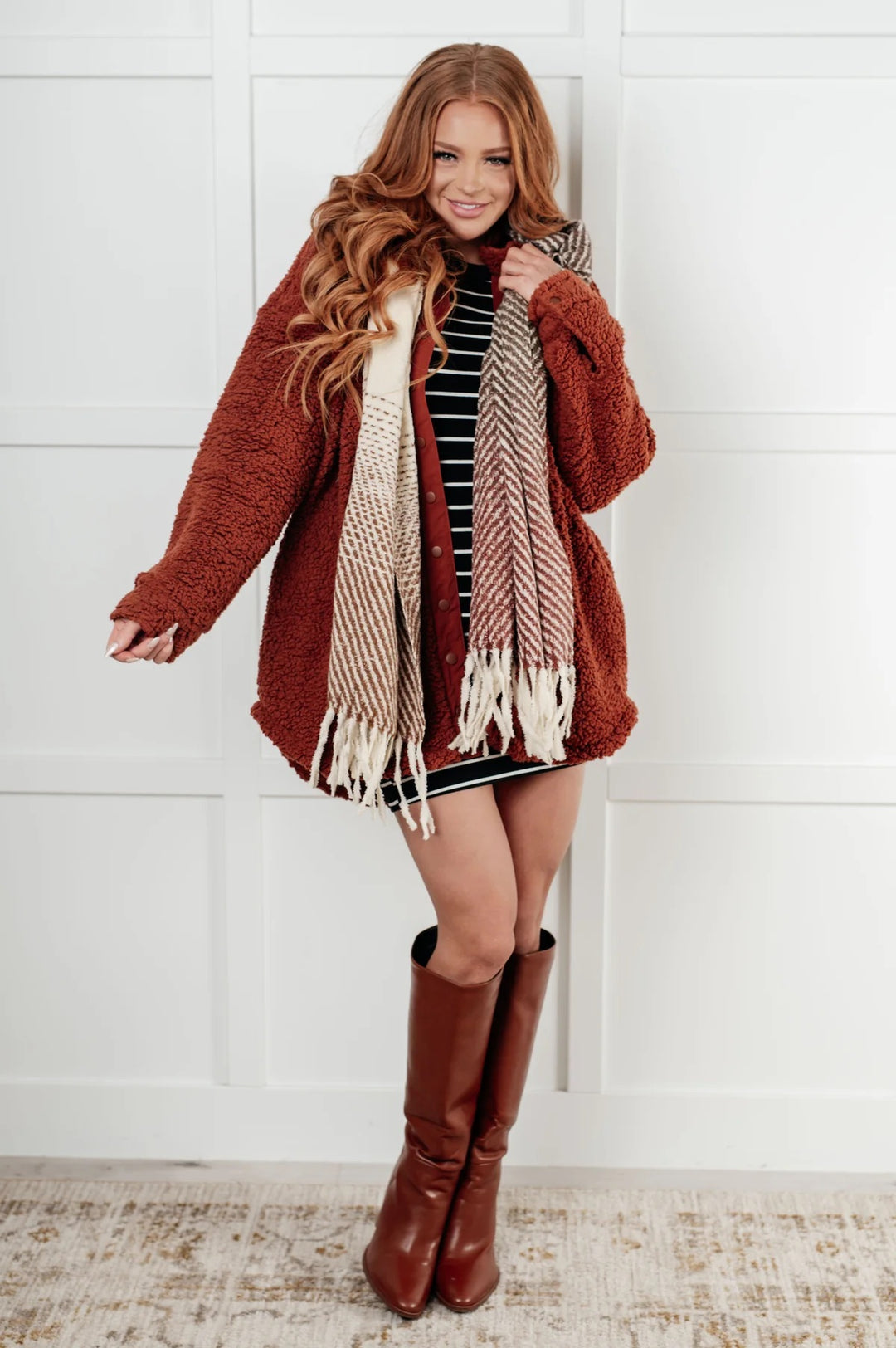 Fringe Scarf Shawl - Coffee and Red - Inspired Eye Boutique