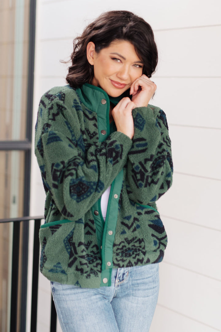 Geometric Fleece Button-Front Jacket - Inspired Eye Boutique