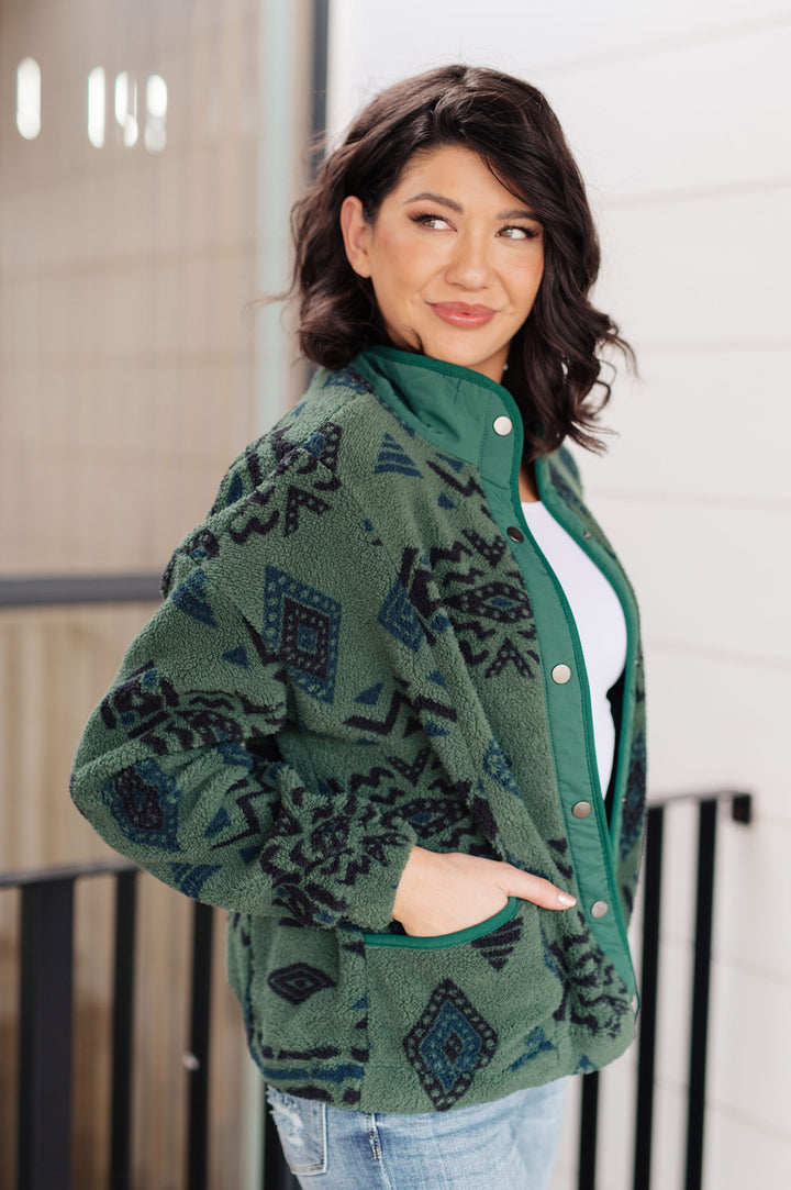 Geometric Fleece Button-Front Jacket - Inspired Eye Boutique