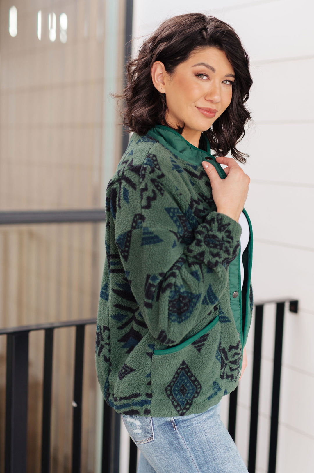 Geometric Fleece Button-Front Jacket - Inspired Eye Boutique