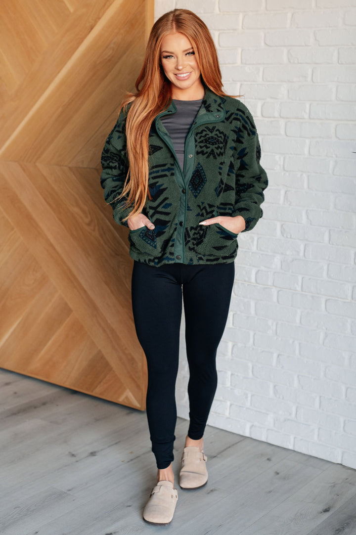 Geometric Fleece Button-Front Jacket - Inspired Eye Boutique