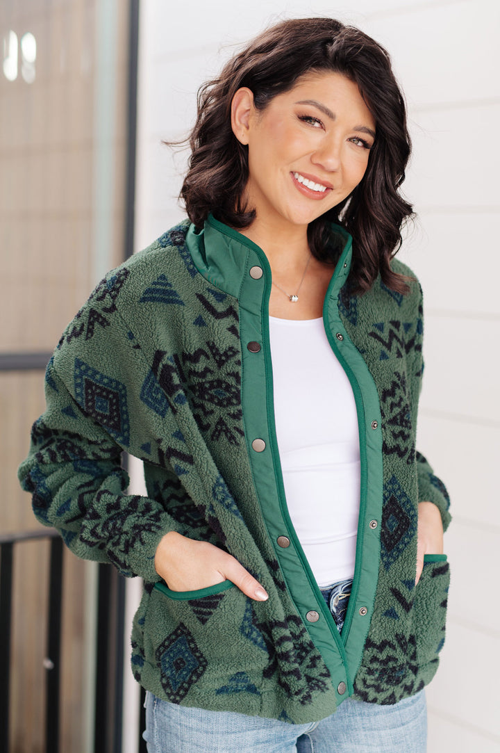 Geometric Fleece Button-Front Jacket - Inspired Eye Boutique