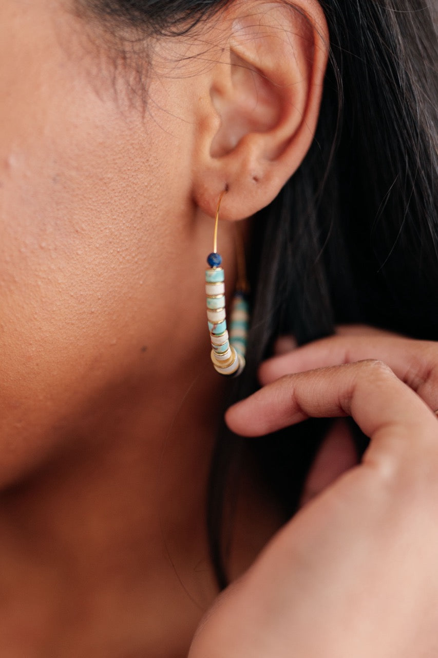 Gold and Lapis Lazuli Bead Hoop Earrings - Inspired Eye Boutique