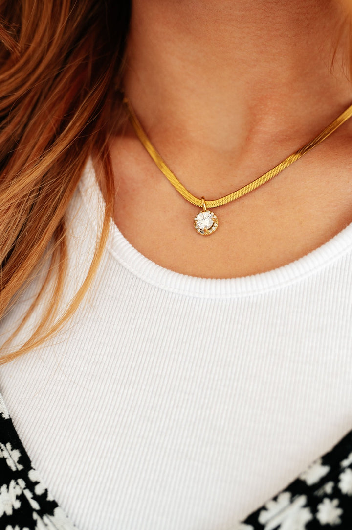 Gold Herringbone Clear Pendant Necklace - Inspired Eye Boutique