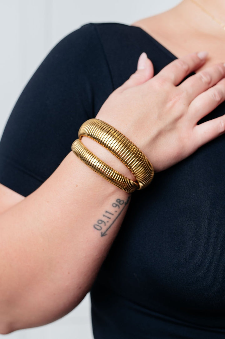 Gold Ribbed Bangle Bracelet Set - Inspired Eye Boutique