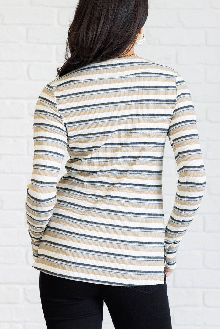 Gray Striped Long Sleeve Ribbed Top - Inspired Eye Boutique