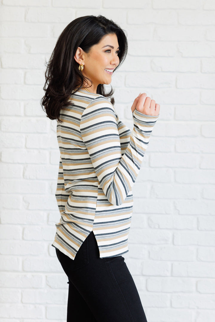 Gray Striped Long Sleeve Ribbed Top - Inspired Eye Boutique